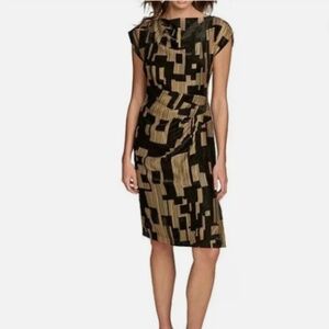 Donna Karan Cocktail Dress Black Gold Metallic Burnout Velvet Sheath Nwt 6